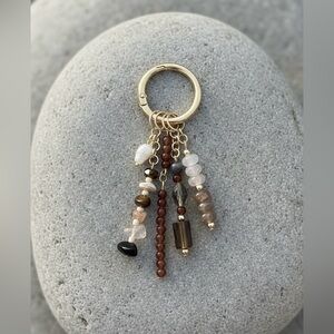 Natural Stone Handmade Beaded Bag Charm Keychain with Real Pearl